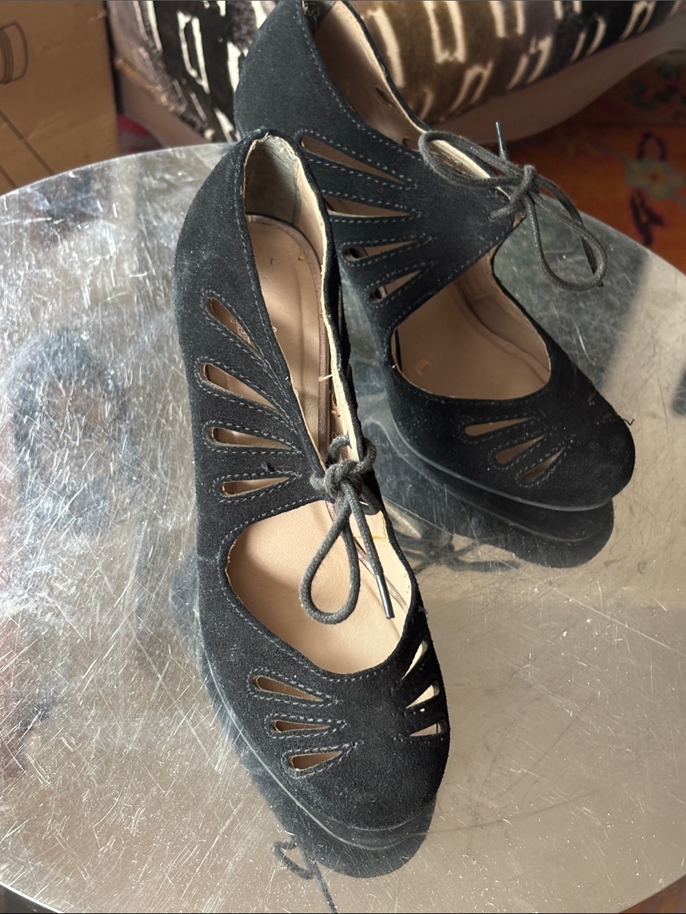 Seychelles Black Suede Cutout Lace-Up Heels